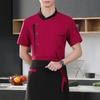 Kochuniform Schürze Hut Set Stehkragen Kurzarm Kochkleidung mit Mehrfachtaschen-Design Patchwork-Farbe Küchenpersonal Kleidung
