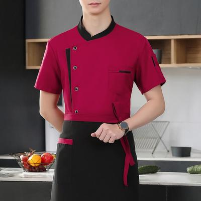 Sada kuchařské zástěry a kuchařské čepice se stojáčkem a krátkým rukávem Kuchařské oblečení s designem více kapes Barevná patchworková pracovní oděv pro kuchyňský personál