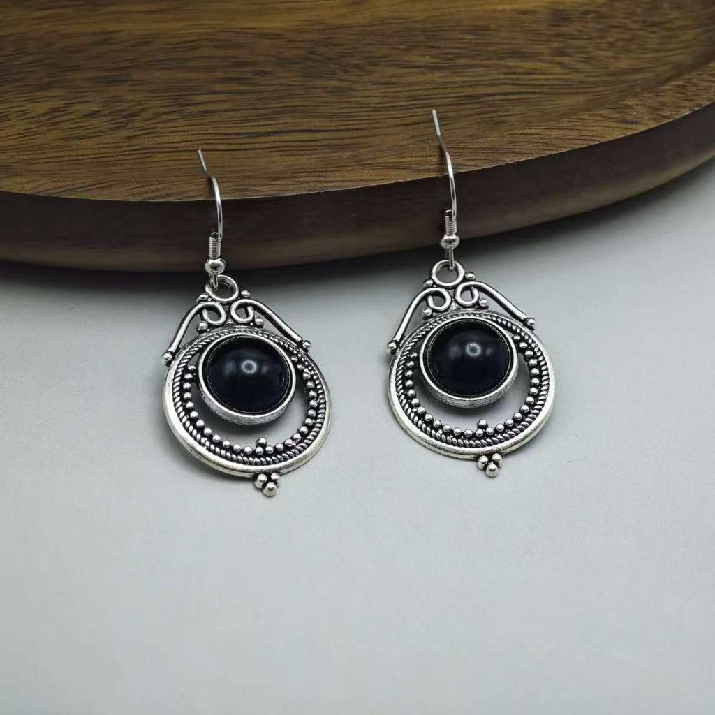 Bohemian Pop Round Vintage Long Earrings Fashion Creative Bells Turquoise Black Earrings Women