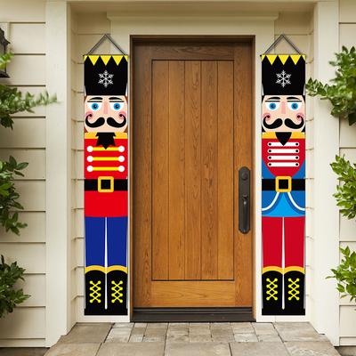 1Pair Oxford Fabric Christmas Hanging Banners Xmas Soldier Model Banner Christmas Couplets for Front Door Christmas Decoration