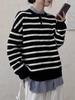 Women's Neutral Striped Sweater - Loose Fit, Warm Autumn/Winter Style