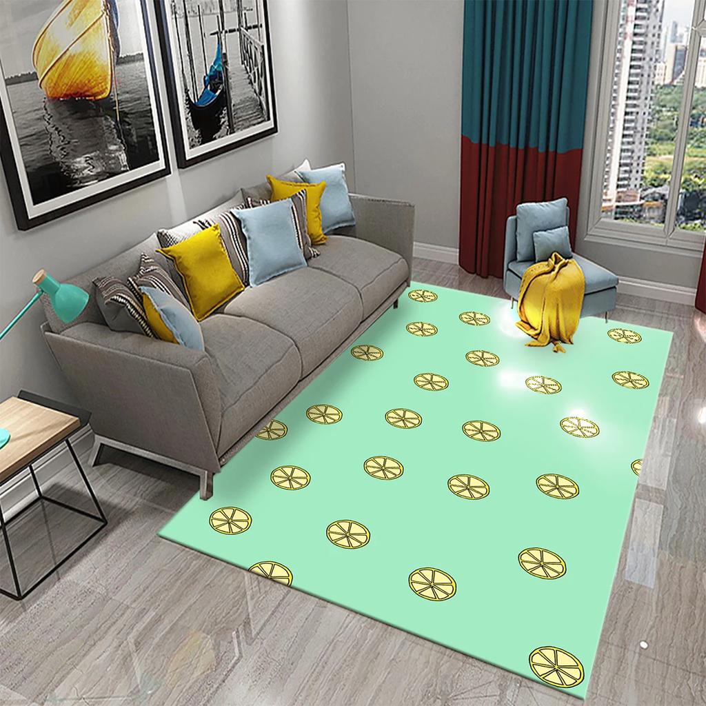Yellow Lemon Rug Fruit Theme Carpet Pink Background Floor Carpets Bedroom Living Room Rectangle Rugs Decor Door Mat Yoga Mats