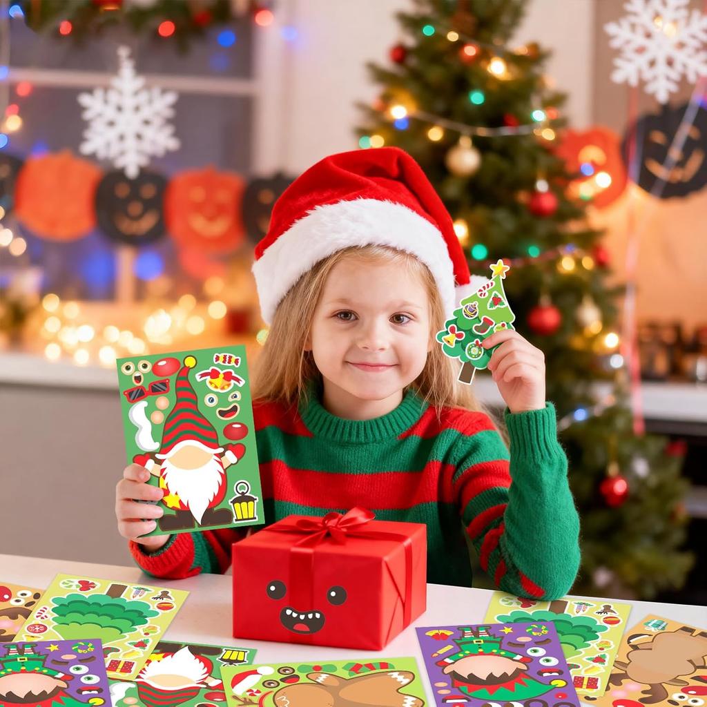 12PCs Christmas Stickers for Kids DIY Make a Face Cartoon Character Stickers Game for Xmas Crafts Activities Holiday Party Gifts