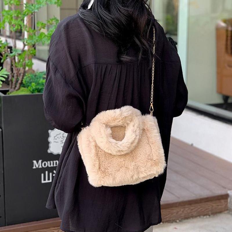 Winter Faux Fur Shopper Tote Bag for Women Plush Handbag Designer Fluffy Wool Shoulder Bag Women Furry Crossbody Messenger Bag KTB
