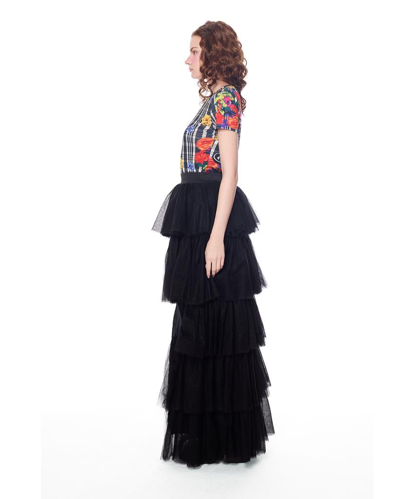 Greedius Lace Tiered Ruffle Long Skirt