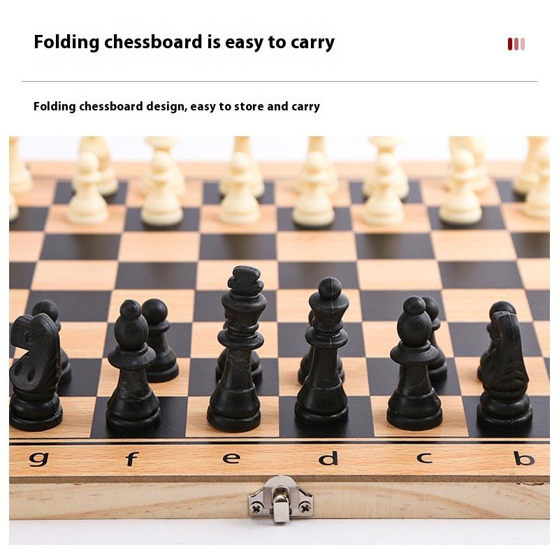 1 Set Children'S Puzzle Toys 3 In 1 Chess Board Folding Wooden Portable Chess Game Board For Adults