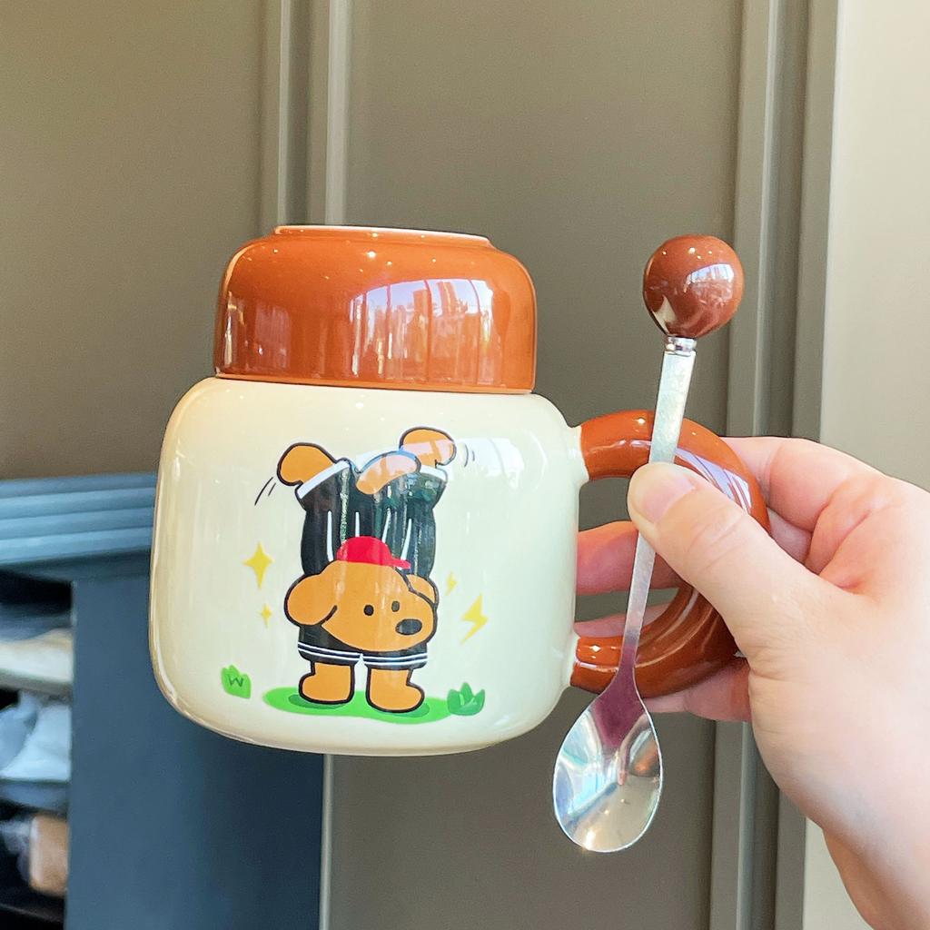 Souvenir Girls Cute Ceramic Mug with Lid Puppy Water Cup Creative Practical Cup Men's Coffee Cup Gift