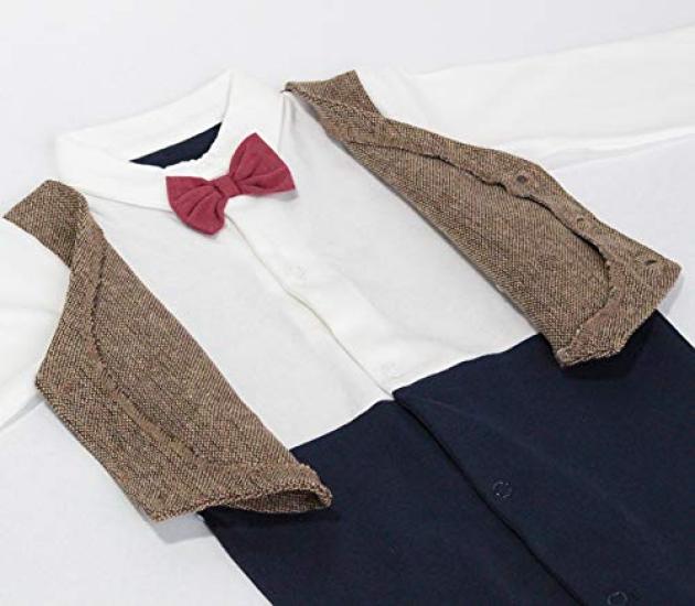 UNIMOR Formal Romper Long Sleeve with Bow Stylish for Baby Shrine and Photo Shoots Size Boys' Coverall, Gentleman-Style Tie, Showers, Weddings,