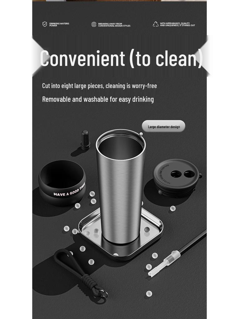 316 Stainless Steel Insulated Travel Mug - Large Capacity Straw Cup for Men & Women