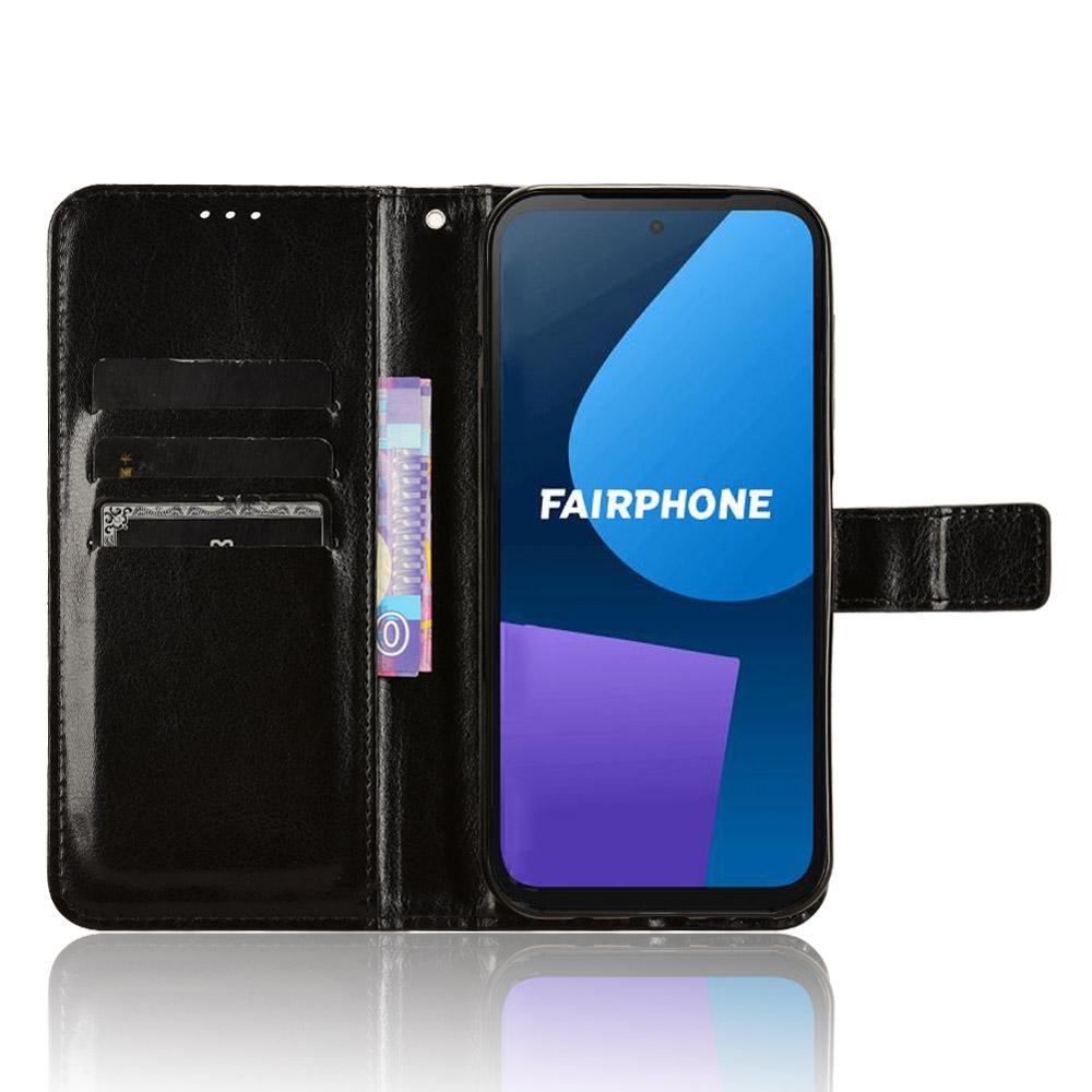 

For Fairphone 5 Case Crazy Horse Texture Phone Flip Leather Cover Brown