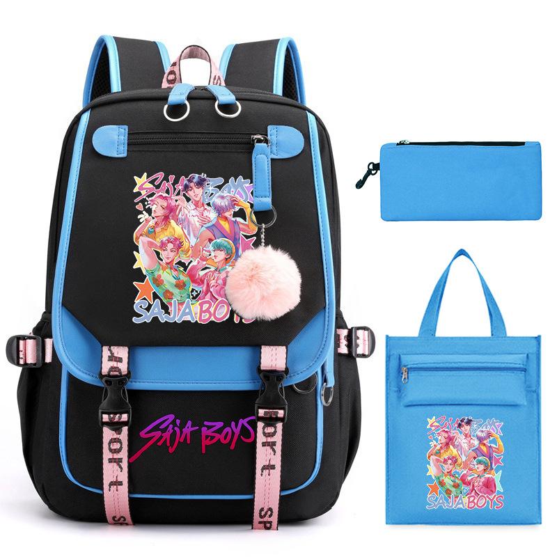 K-Pop Anime Cartoon Printing Casual Student Backpack Shoulder Bag Pencil Case Three-Piece Set