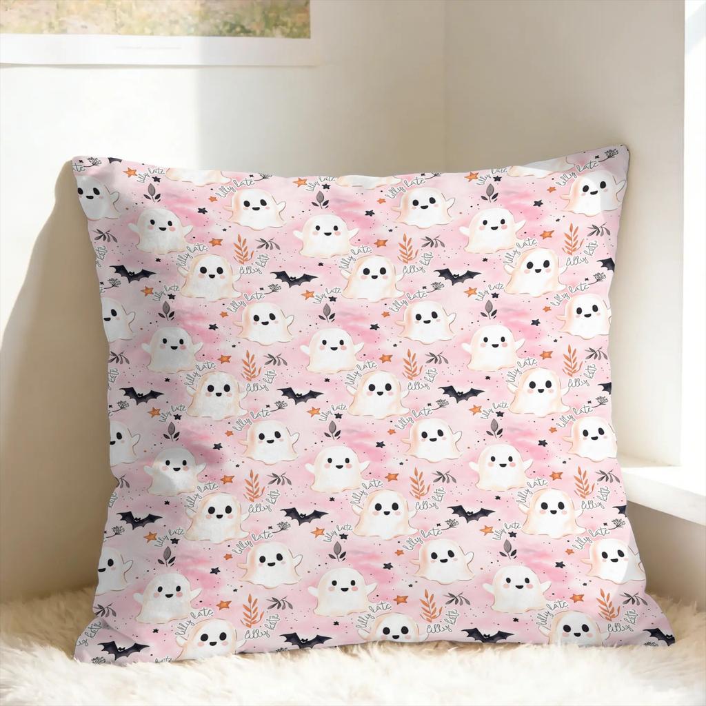 Pink Coquette Ghost Halloween Pillowcases Retro Trendy Pillow Case For Sofa Car Home Decor Comfy Pillow Cover