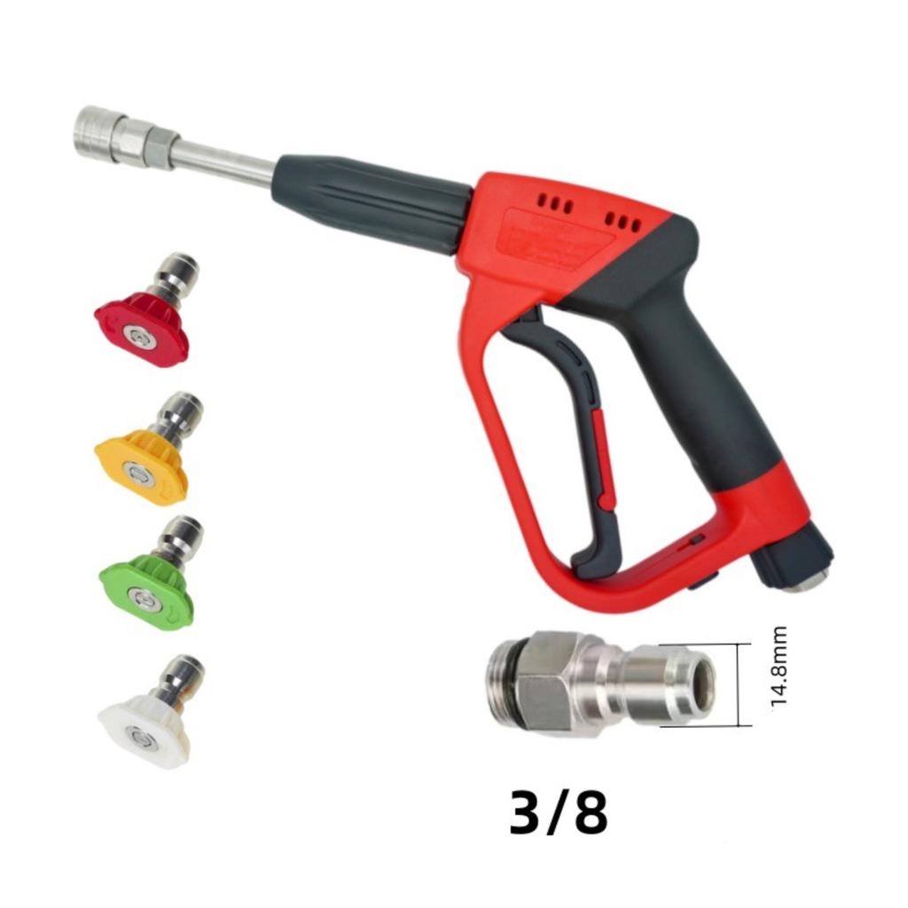 Extended High Pressure Water Gun with Interchangeable Nozzles for Home Garden Use Quick Connect Anti-Tangle Hose Compatible Multiple Interface