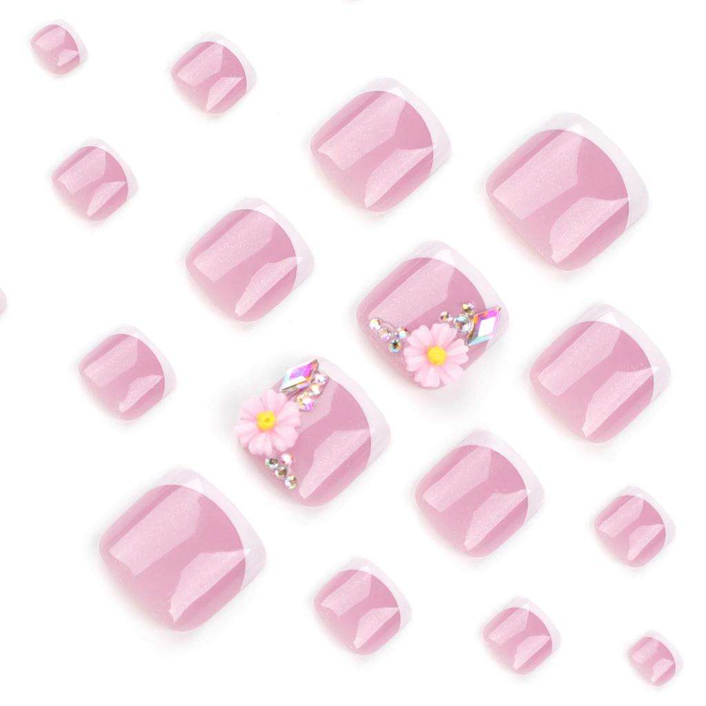 French White Floral Rhinestone Toe Nail Art – Summer New Arrival