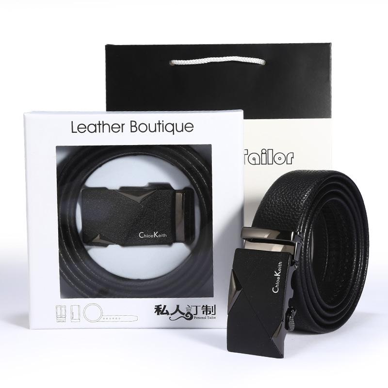 Men'S Automatic Buckle Alloy Belt Business Gift Box Set Two-Layer Leather Belt
