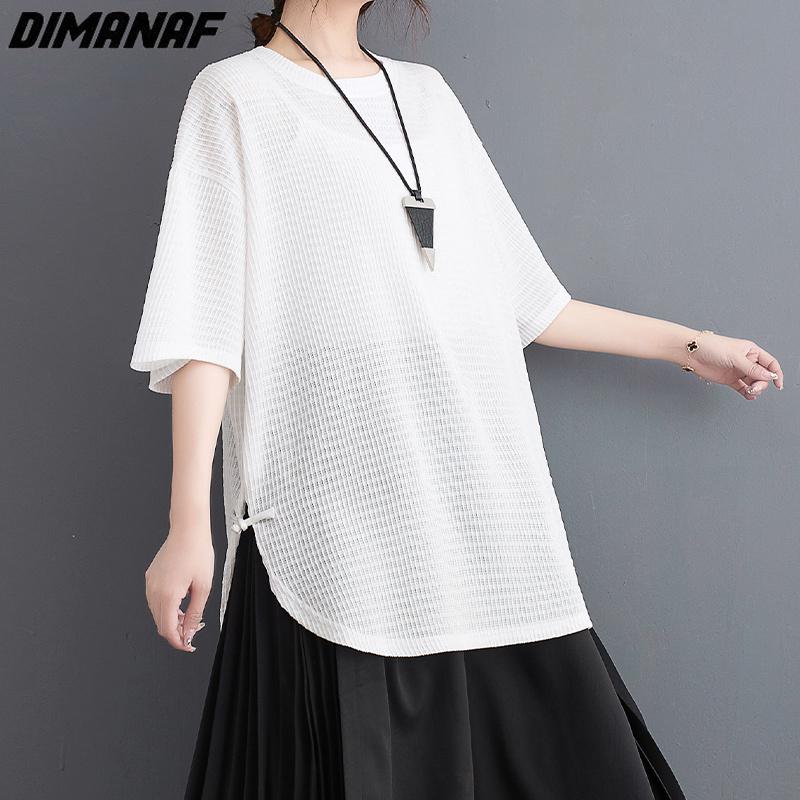 

DIMANAF 2023 летние женские футболки больших размеров однотонные топы с круглым вырезом футболки свободная повседневная одежда