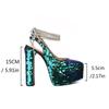 Damen Gold Grün Pailletten Schuhe Sexy Super Hochhackige Klobige Plateaus Pumps Bling Bling Silber Glitzer Schuhe Weiß