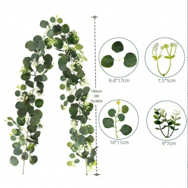 1PC 180cm Eucalyptus Wreath - White Flower, Simulated Gypsophila & Eucalyptus Leaves Rattan (70.86 )