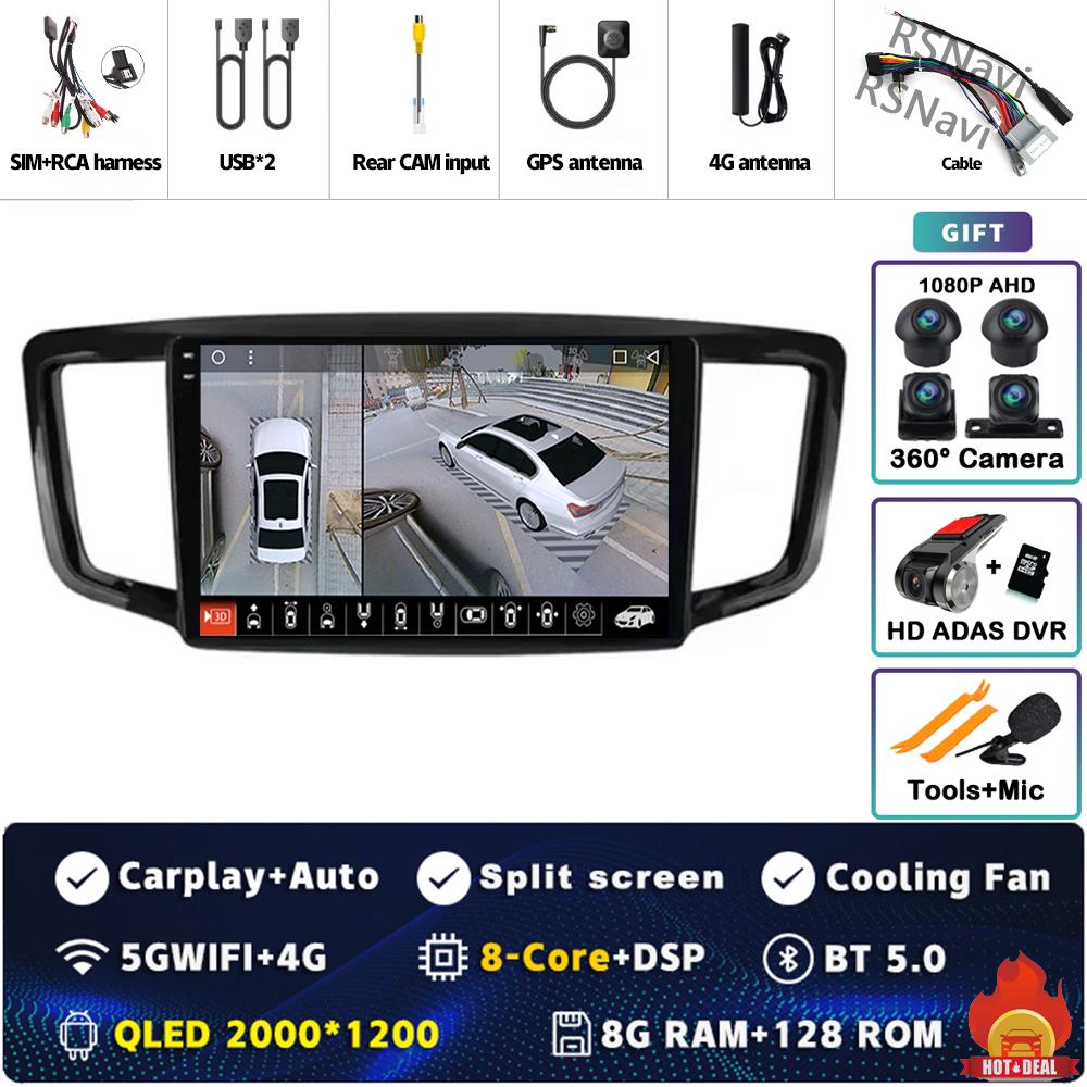 Android 14 Carplay Auto For Honda Odyssey 5 RC 2013 - 2019 Car Radio 4GWIFI Player Multimedia Srereo 360 Camera Navigation Video