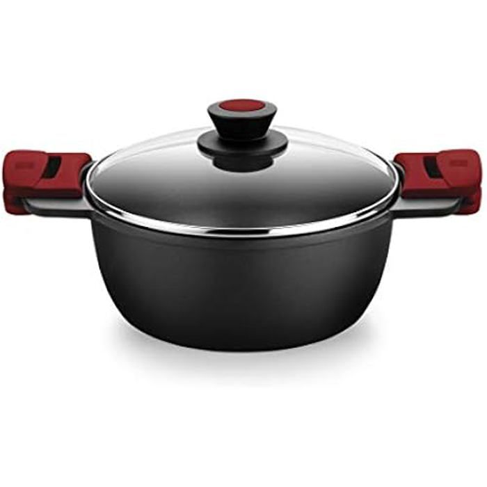 BRA Premiere - Casserole Haute de 32 cm en Fonte d'Aluminium - 3 Couches, Revêtement Antiadhésif Renforcé, 2 Poignées Amovibles en
