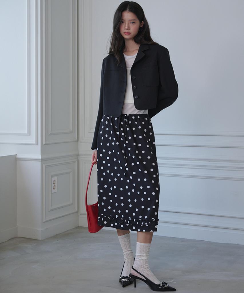 Opening Sunshine Frilled Midi Dot Skirt Black