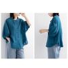 Summer Cotton Shirt Women's Lantern Sleeve Retro Blouse Large Size Loose Mid-sleeved Shirt Women