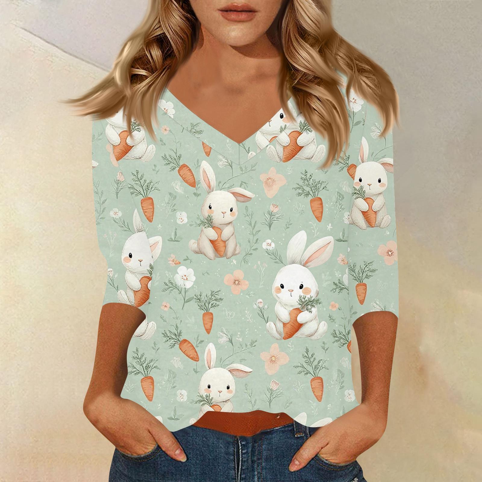 

Жіноча футболка з принтом з рукавом 3/4, щоденна мода на вихідні, базовий V-подібний виріз, звичайний топ L