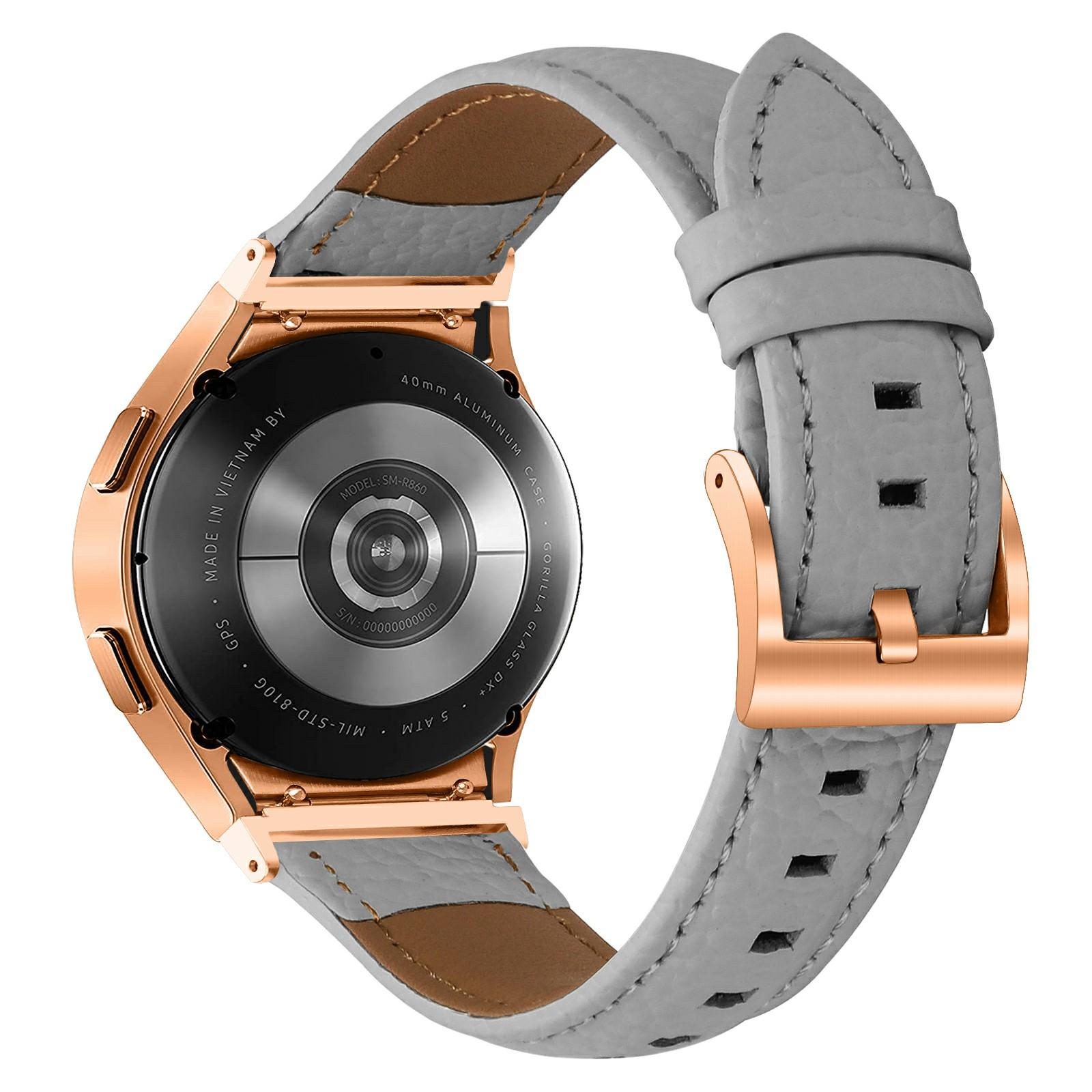 Genuine Cow Leather Strap with Connector for Samsung Galaxy Watch FE 40mm/Watch7/Watch6/Watch 5/Watch4 Litchi Textured Electroplated Buckle Watch Band