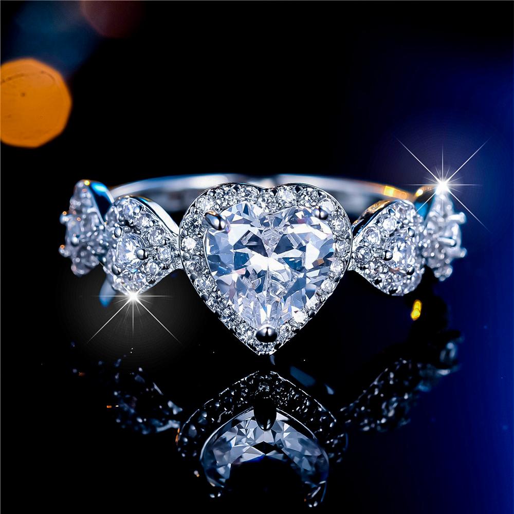 Luxury Female Big White Zircon Stone Heart Ring Silver Color Elegant Gift Wedding Jewelry For Women
