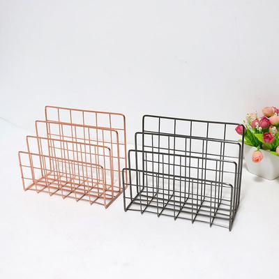 Nordic Metal Storage Basket Rose Gold Minimalist Book Organizer Basket Office Desktop Sundries Holder Newspaper Magazine Rack