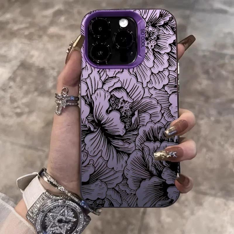 Line Flower Applicable Apple 15 Color Silver iPhone14Pro Creative 13/11Pro Max Frosted 16 Protective Case