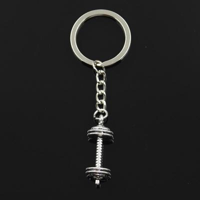 Fashion 30mm Key Ring Metal Key Chain Keychain Jewelry Antique Bronze   Fitness Equipment Dumbbell 34x12mm Pendant