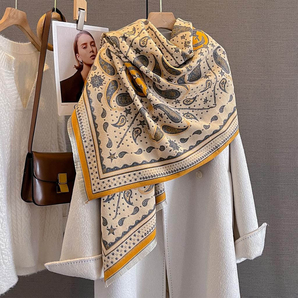 Winer Warm Cashmere Cashew Flower Print Scarf For Women Fashion Thick Blanket Pashmina Shawl Wrap Female Bufanda