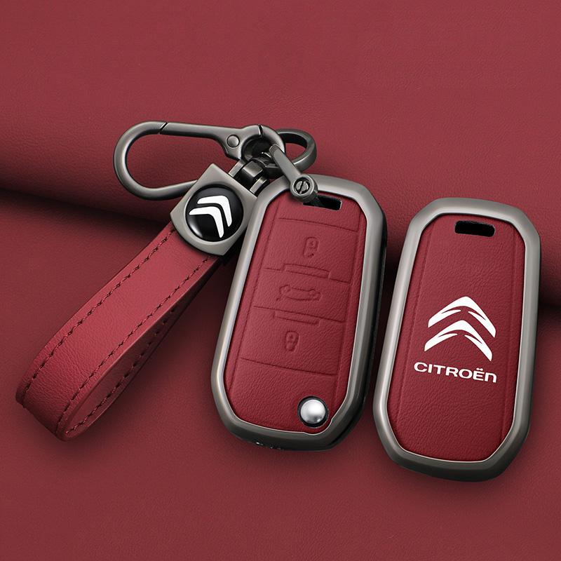 Zinc Alloy Leather Car Flip Remote Key Case Cover Protector Shell Fob durable durable Keyring For Citroen C3 C4 CACTUS C6 C8