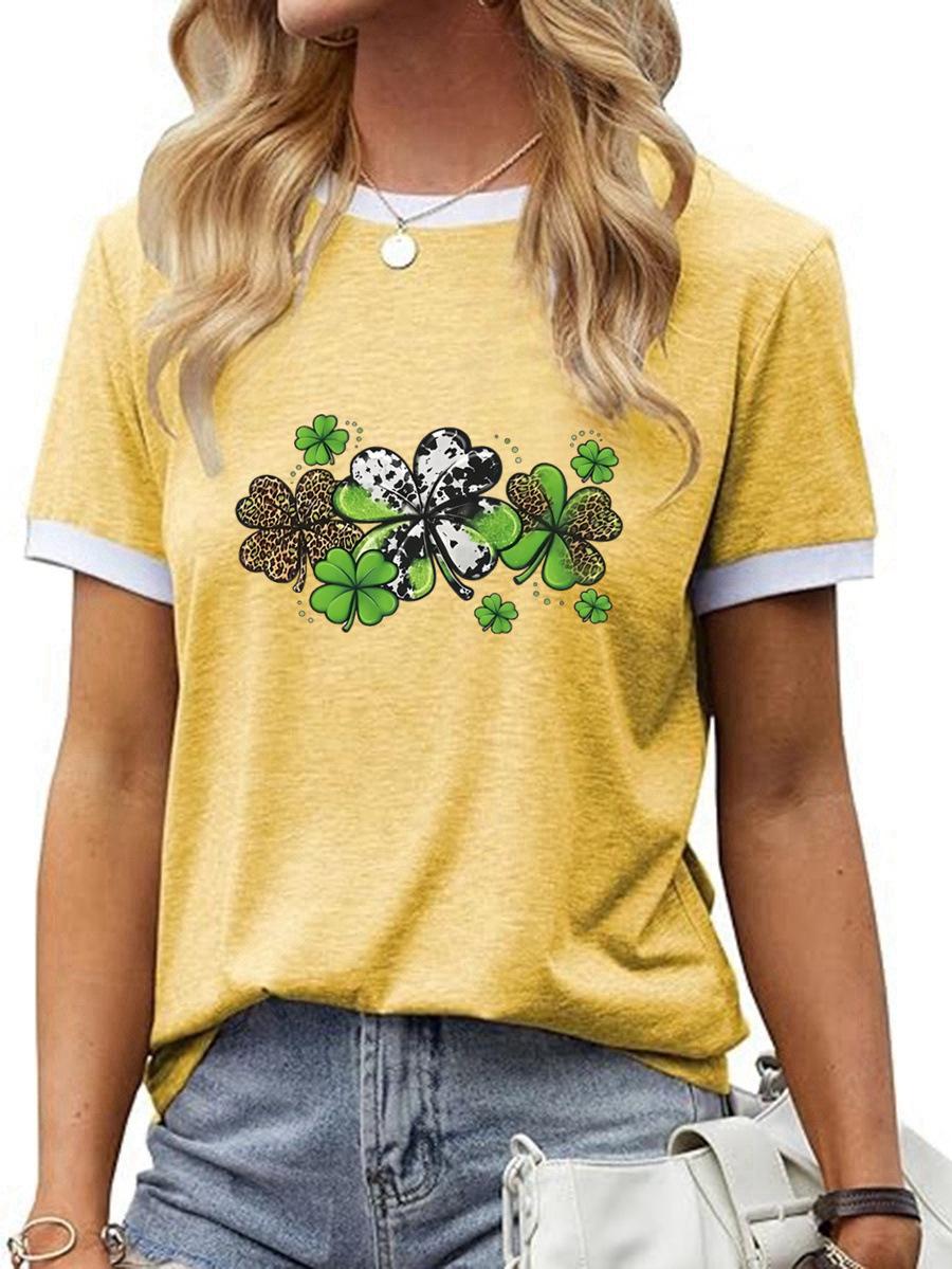 

улица. Топ с коротким рукавом однотонный на День святого Патрика для Европы и Америки Small