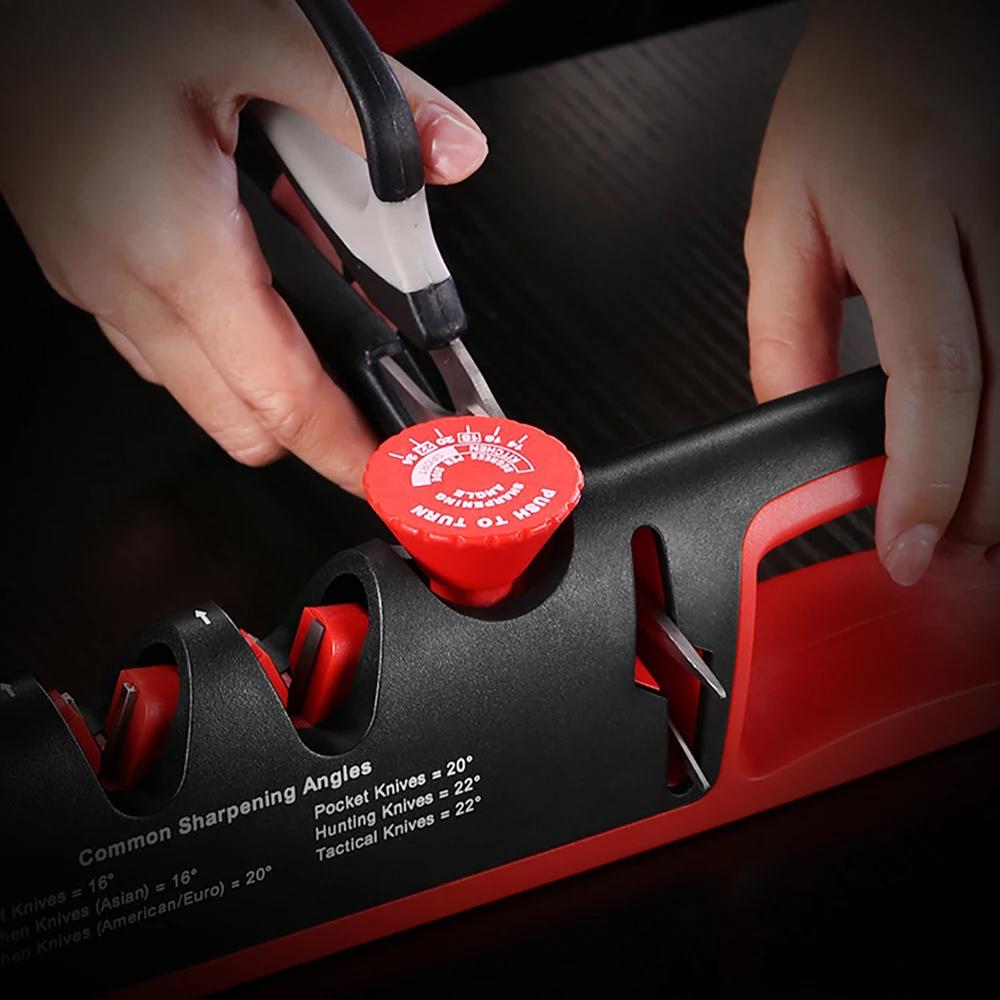 1Pc Black/Red Stainless Steel Kitchen Facilitative Sharpener Tool Angle Adjustable Five In One Knife Sharpener Professional