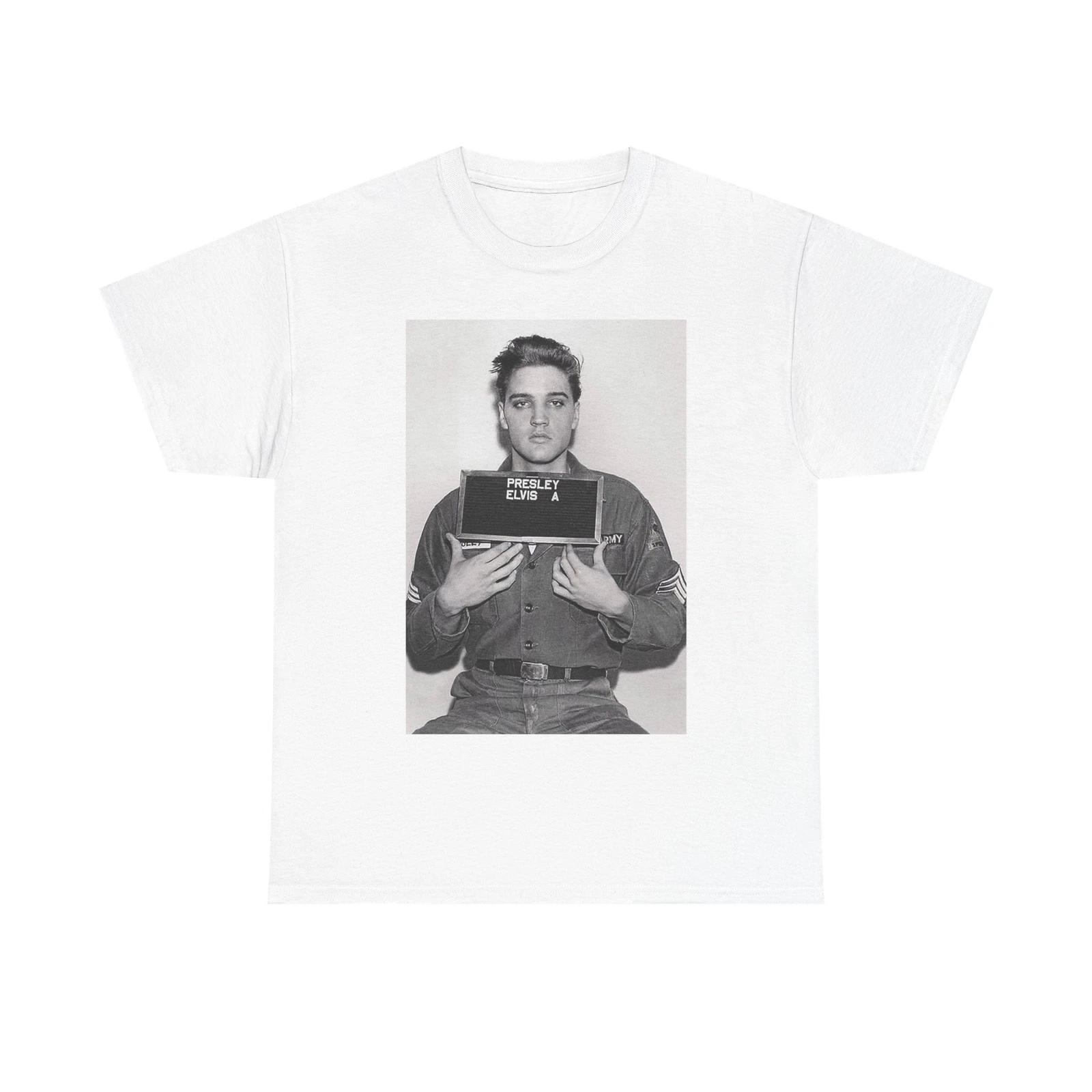 Men s and Women s T-shirts Elvis Presley music rock classics vintage mugshot Heavy Cotton Tee XL