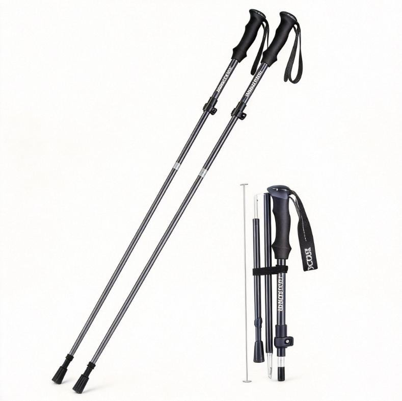 Aluminum Alloy Trekking Poles Walking Sticks Five-section Folding Non-slip Multi-function Adjustable Length