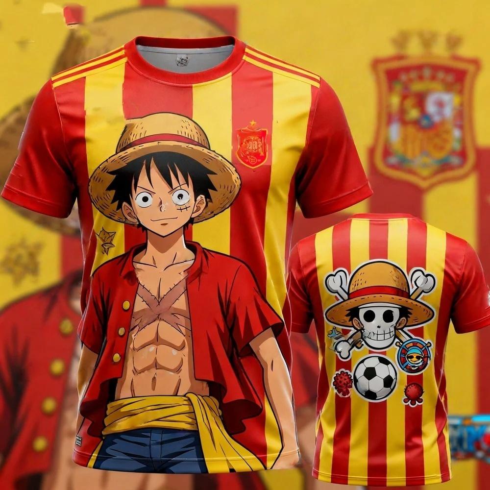 One Piece Monkey D. Luffy Spain National Team 3D Quick Dry T-Shirt For Men Women Kids Anime Football Fan Tee Outdoor sportswear