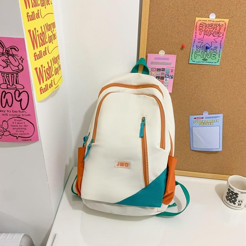 Color Blocked Simple Letter Decor Student Casual Backpack For Use School