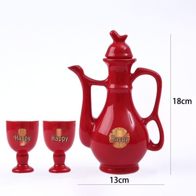Китайский Свадебный Набор Красных Винных Бокалов и Кувшина для Тостов и Банкета