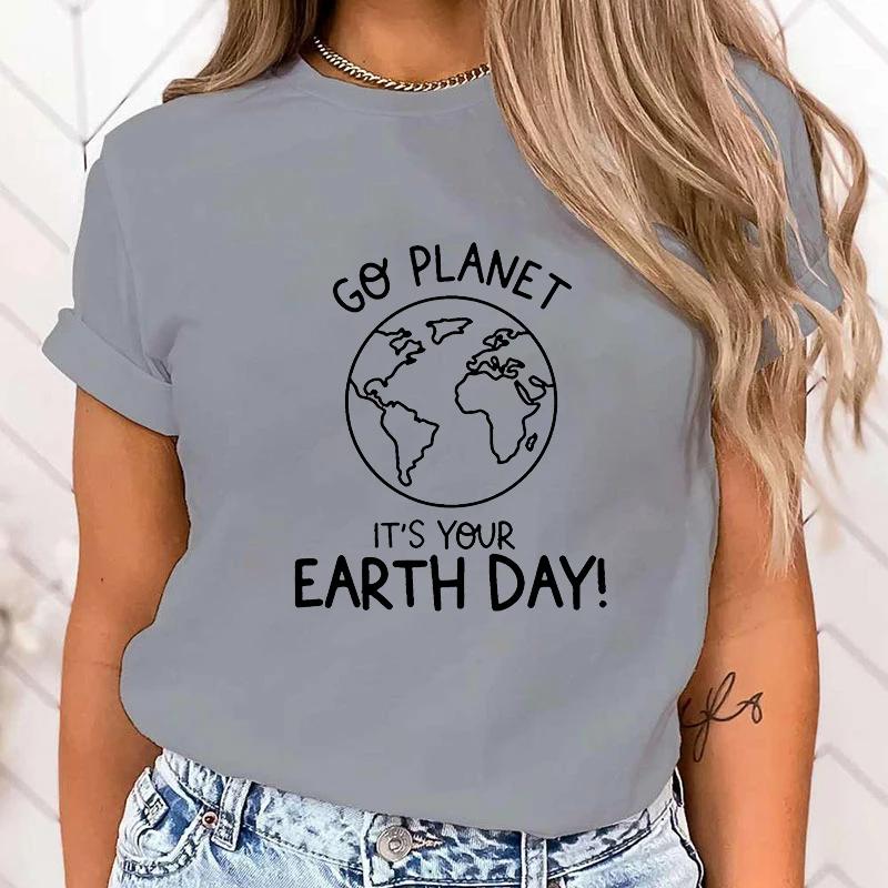 (Premium T-shirt)Women Fashion T Shirt Funny Protect The Ocean Go Planet It'S Your Earth Day Letter Print T Shirt tops