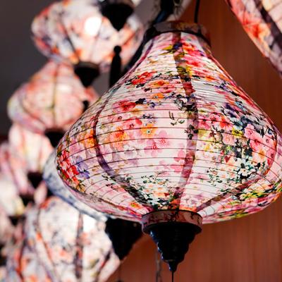 Vintage Lanterns Flower Printed with Tassels Hanging Hook Create Atmosphere Waterproof Home Decoration Lanterns