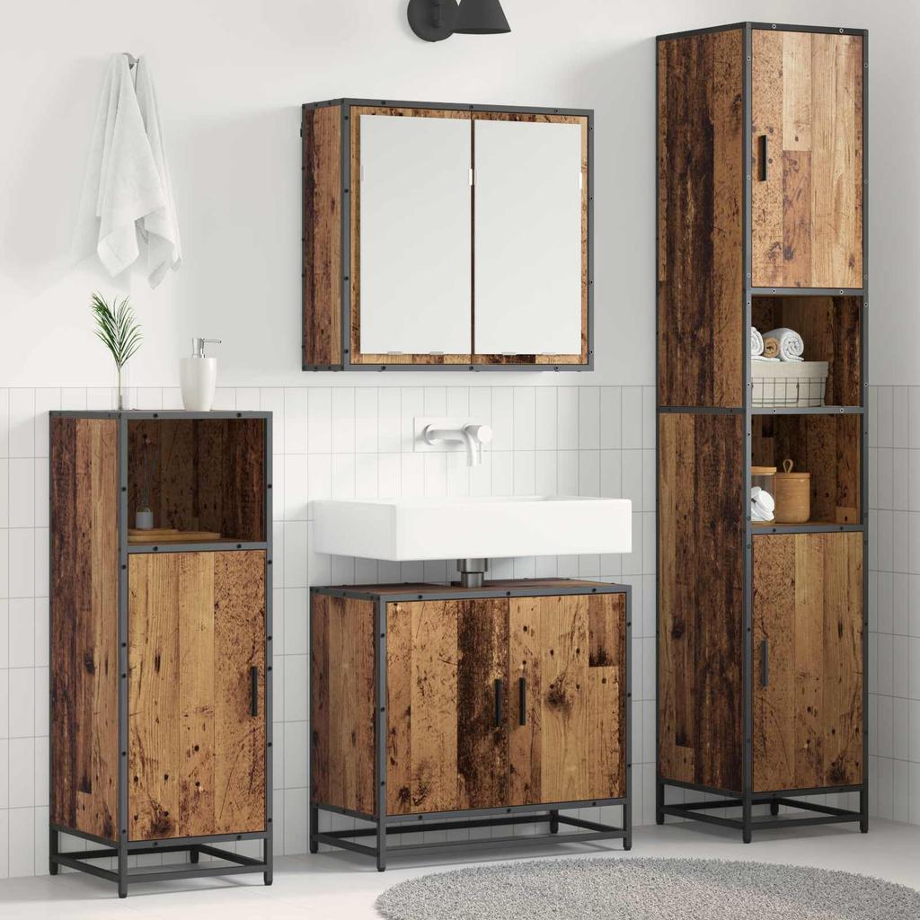 Bathroom Furniture Set with Shelf 3 pcs Reclaimed Wood Effect Particleboard