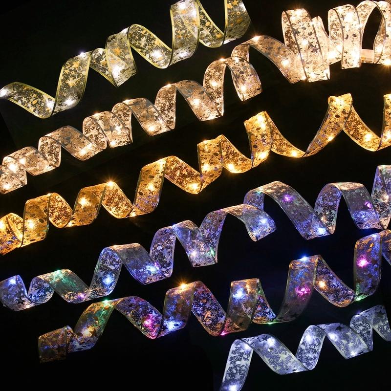 Christmas Ribbon Fairy Light String Merry Christmas Decorations For Home 2024 Cristmas Ornament Xmas Navidad Gifts New Year 2025