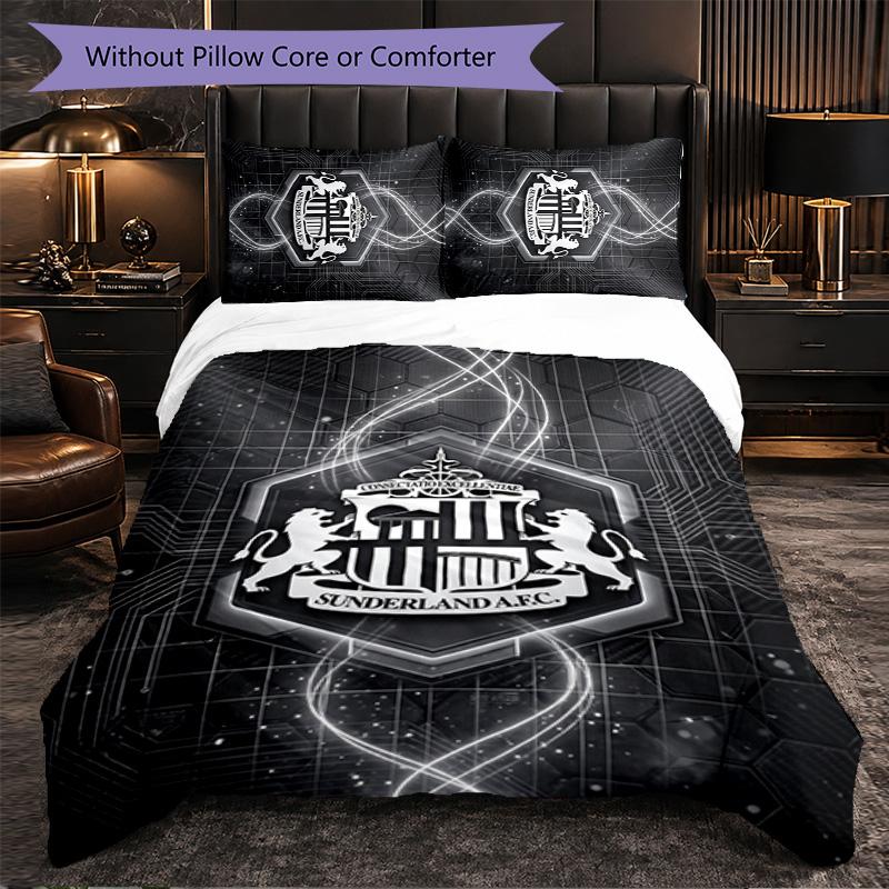 Sunderland Football 3-teiliges Bettwäsche-Set Weiches Bettbezug-Set mit Kissenbezügen Bedrucktes Schlafzimmer-Deko-Set für Zuhause