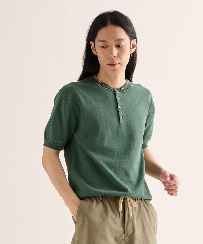 ANALOG MOOD Formal Henley Neck Cooling Short Sleeve Knit (Green)
