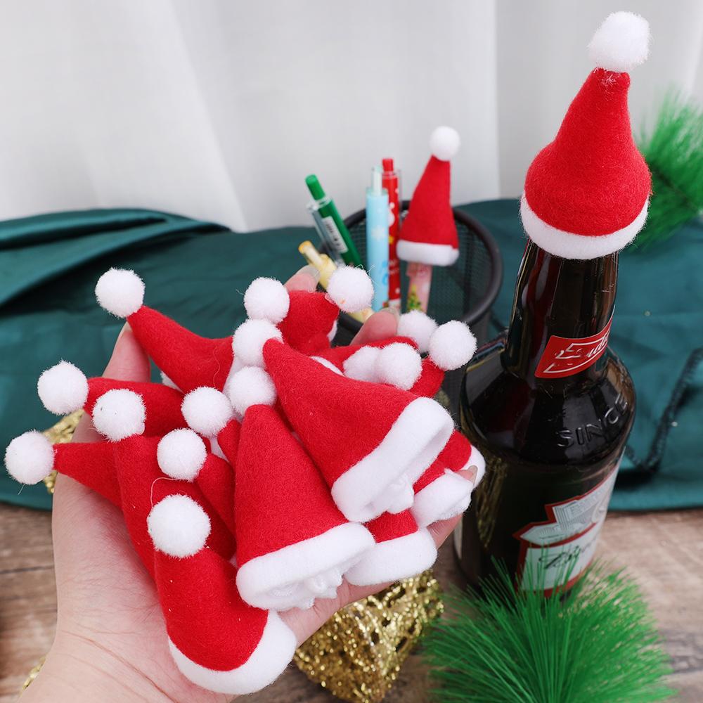 Mini Santa Hat Non-Woven Fabric Lollipops Caps Wine Bottle Covers Christmas Bottles Holder Kitchen Tableware Dinner Decoration
