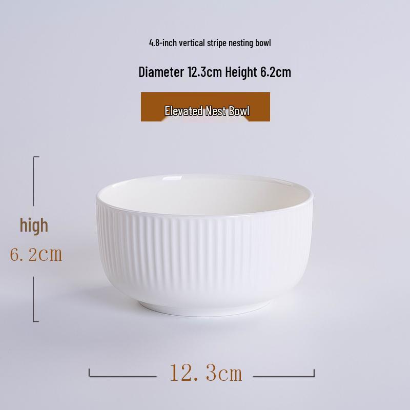 Korean Style White Bone China Vertical Stripe Dish - Shallow & Deep Options