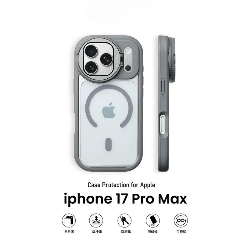 Etui Ochronne z Podstawką na Szkło Obiektywu Magsafe do iPhone 16 15 14 Plus 13 12 17 Pro Max Air Magnetyczne Matowe Pancerz Odporne na Wstrząsy Pokrowiec